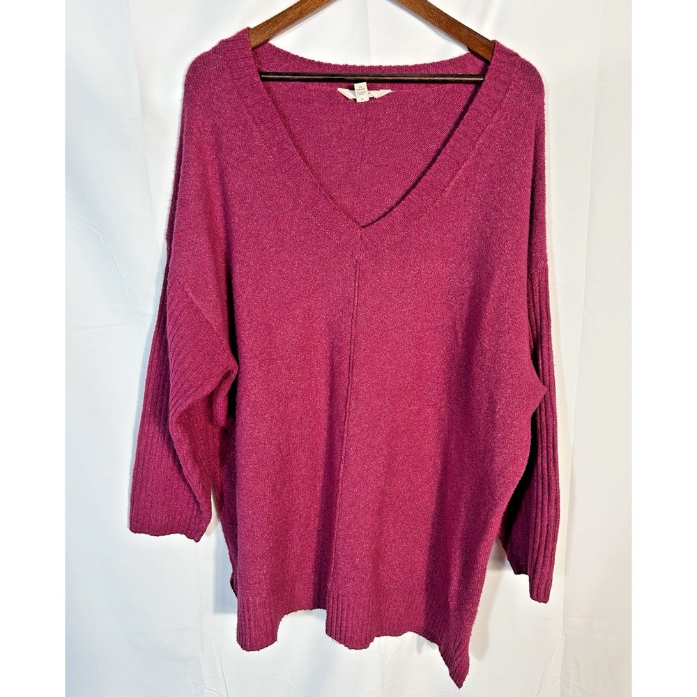 Terra Sky Womens Tunic Sweater Size 2X Casual V-Neck Oversized Pink Coastal Cozy